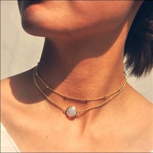 Faux Opal Double Pendant Boho Necklace Gold